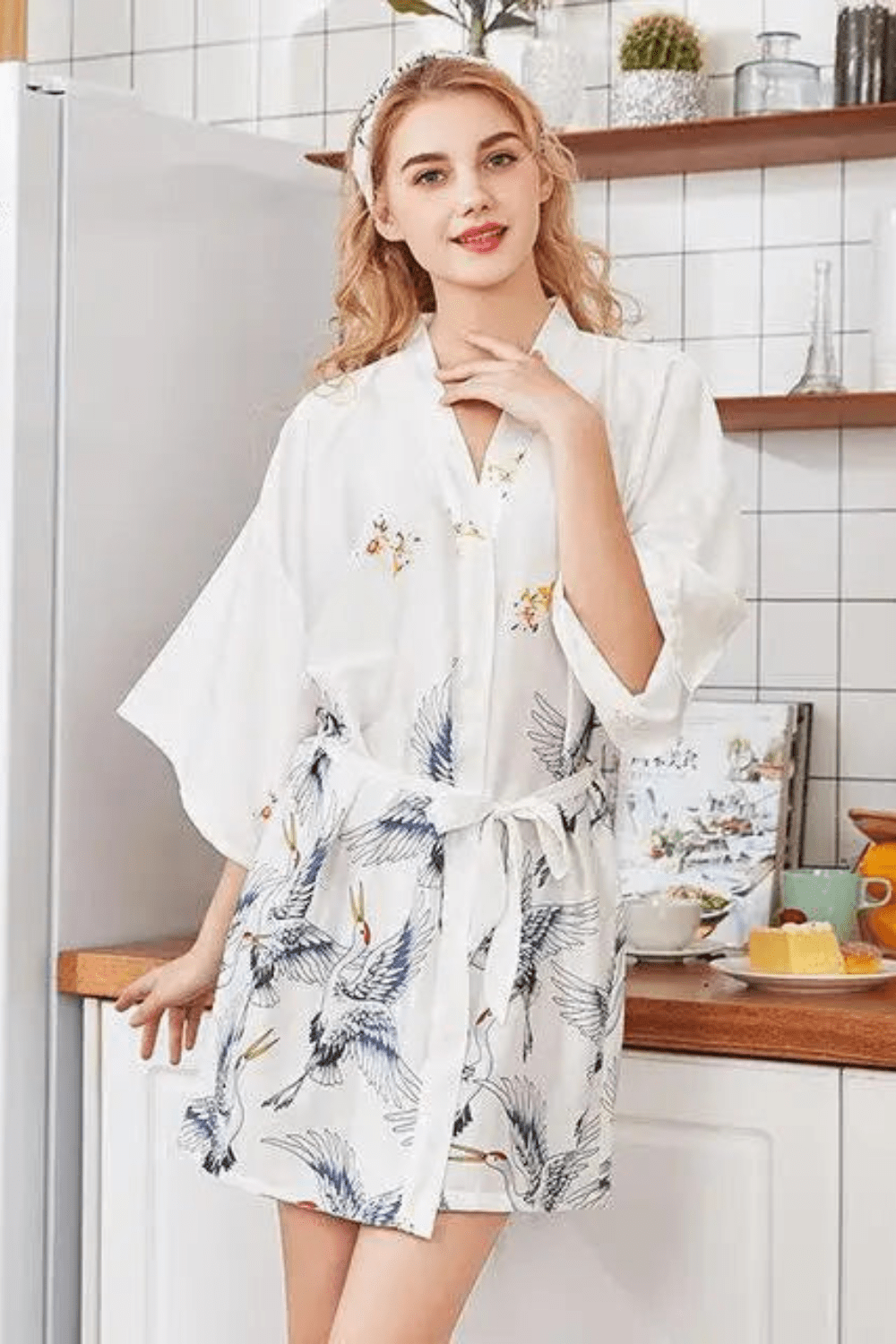 Kimono Femme | Soie Luxe Blanc / XXL