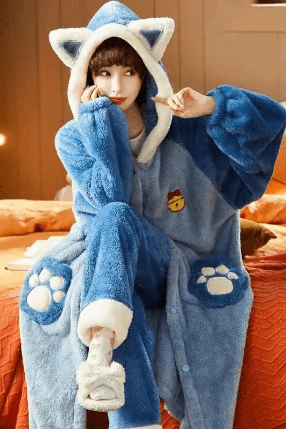 Peignoir Femme | Chat Bleu / XXL