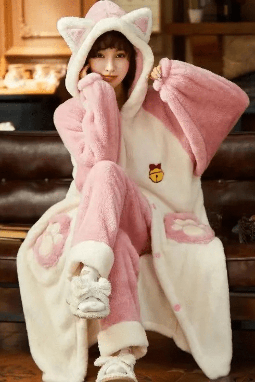 Peignoir Femme | Chat Rose / XXL