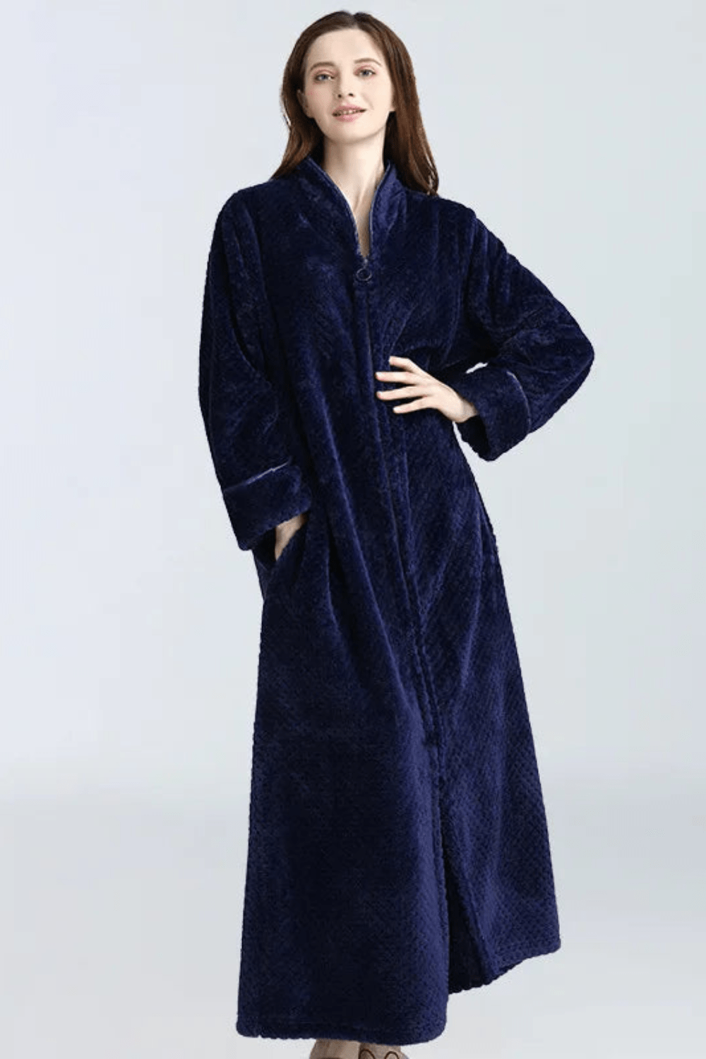 Peignoir Femme | Éponge Zippé Bleu marine / XL