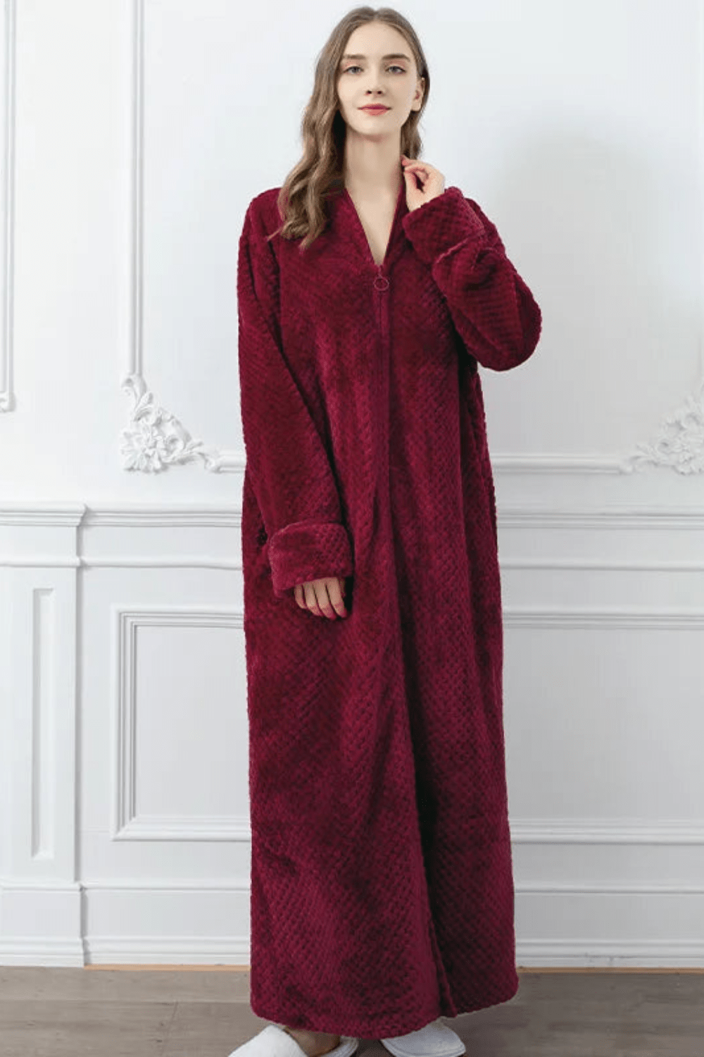 Peignoir Femme | Éponge Zippé Bordeaux / XL