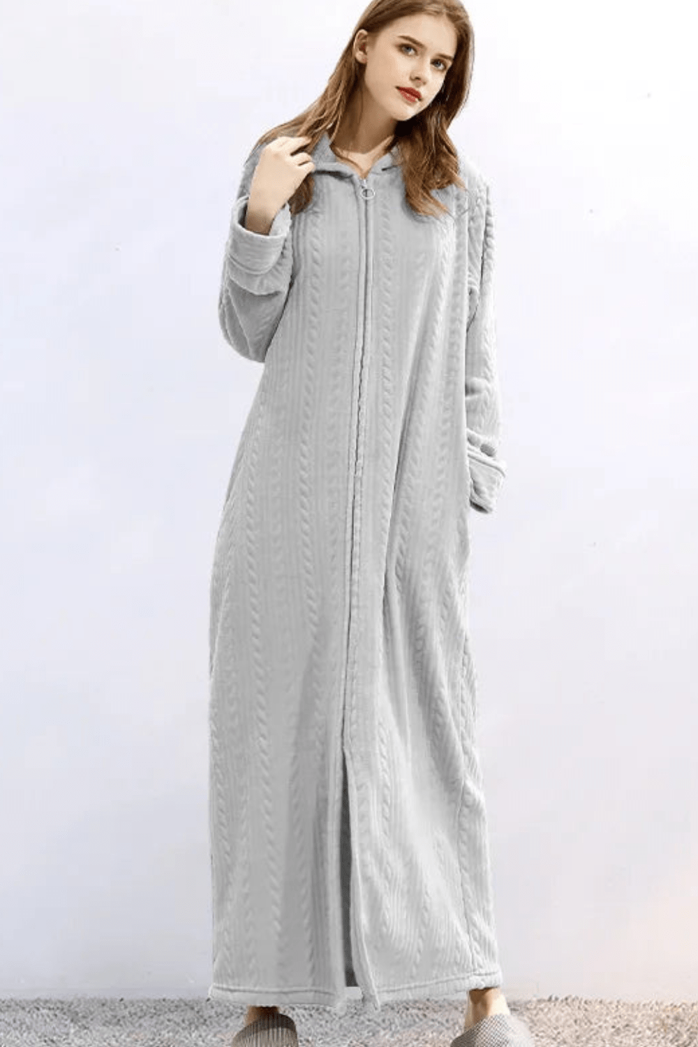 Peignoir Femme | Éponge Zippé Gris / XL