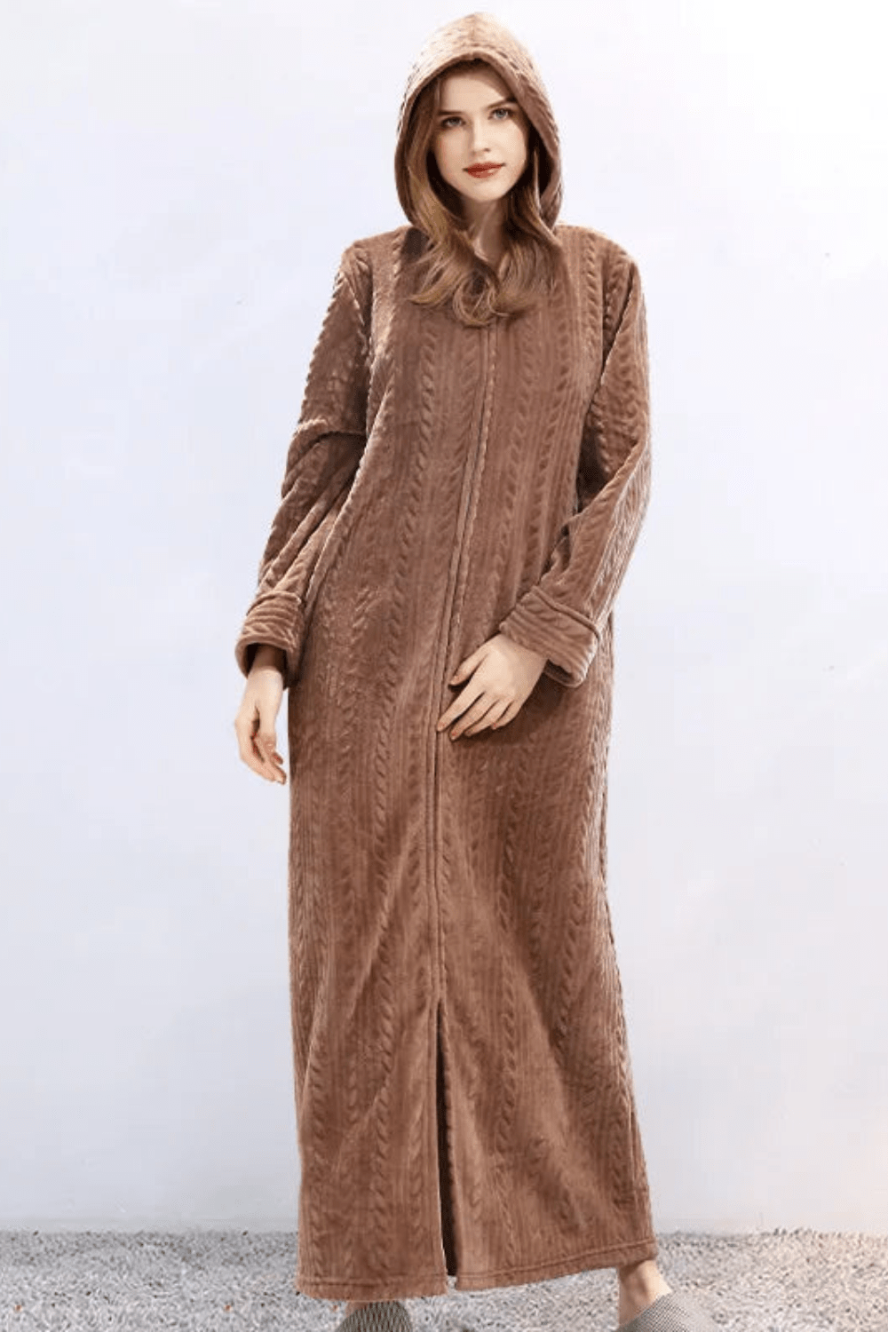 Peignoir Femme | Éponge Zippé Marron / XL