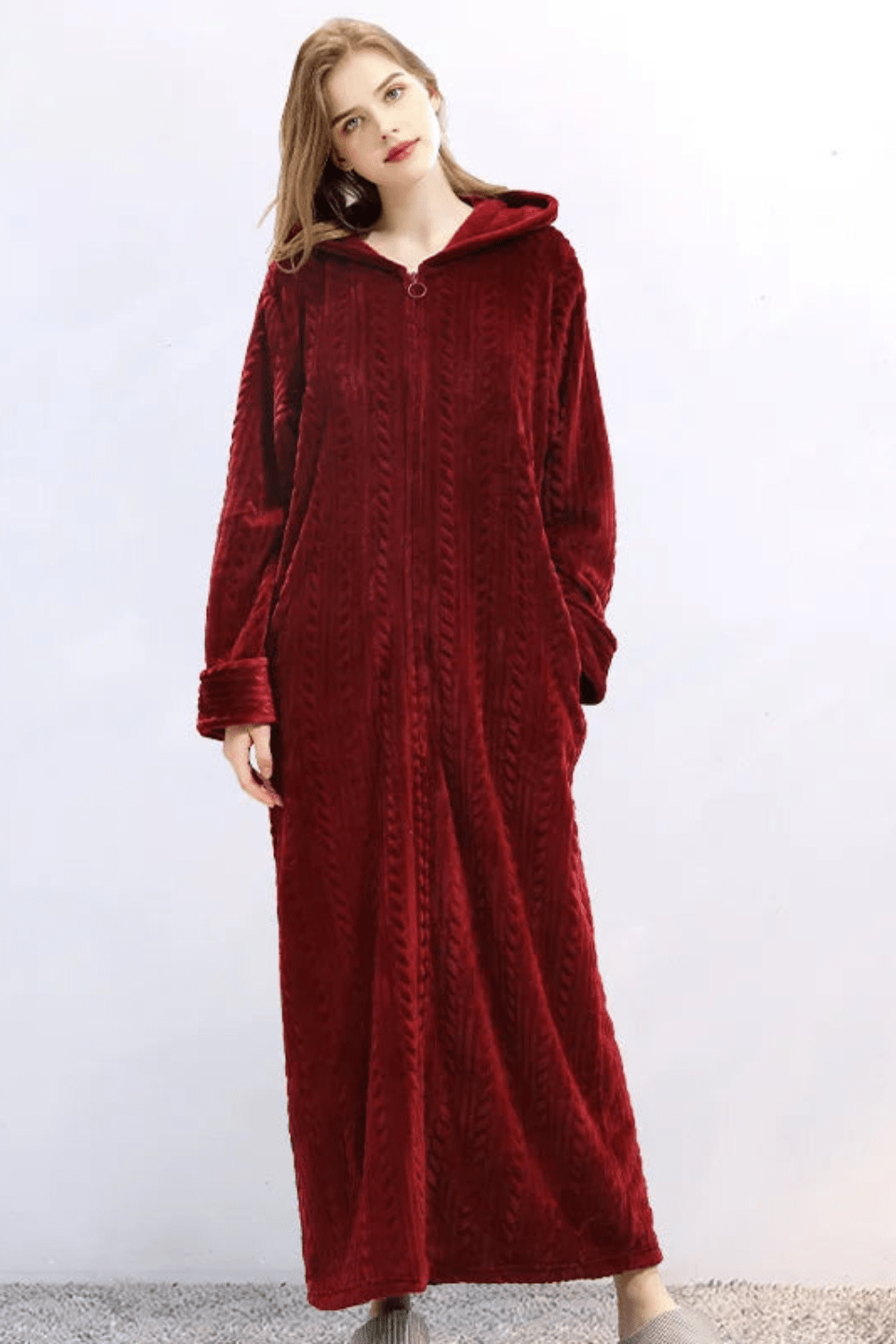 Peignoir Femme | Éponge Zippé Rouge / XL