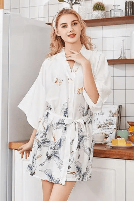 Kimono Femme | Soie Luxe Blanc / XXL