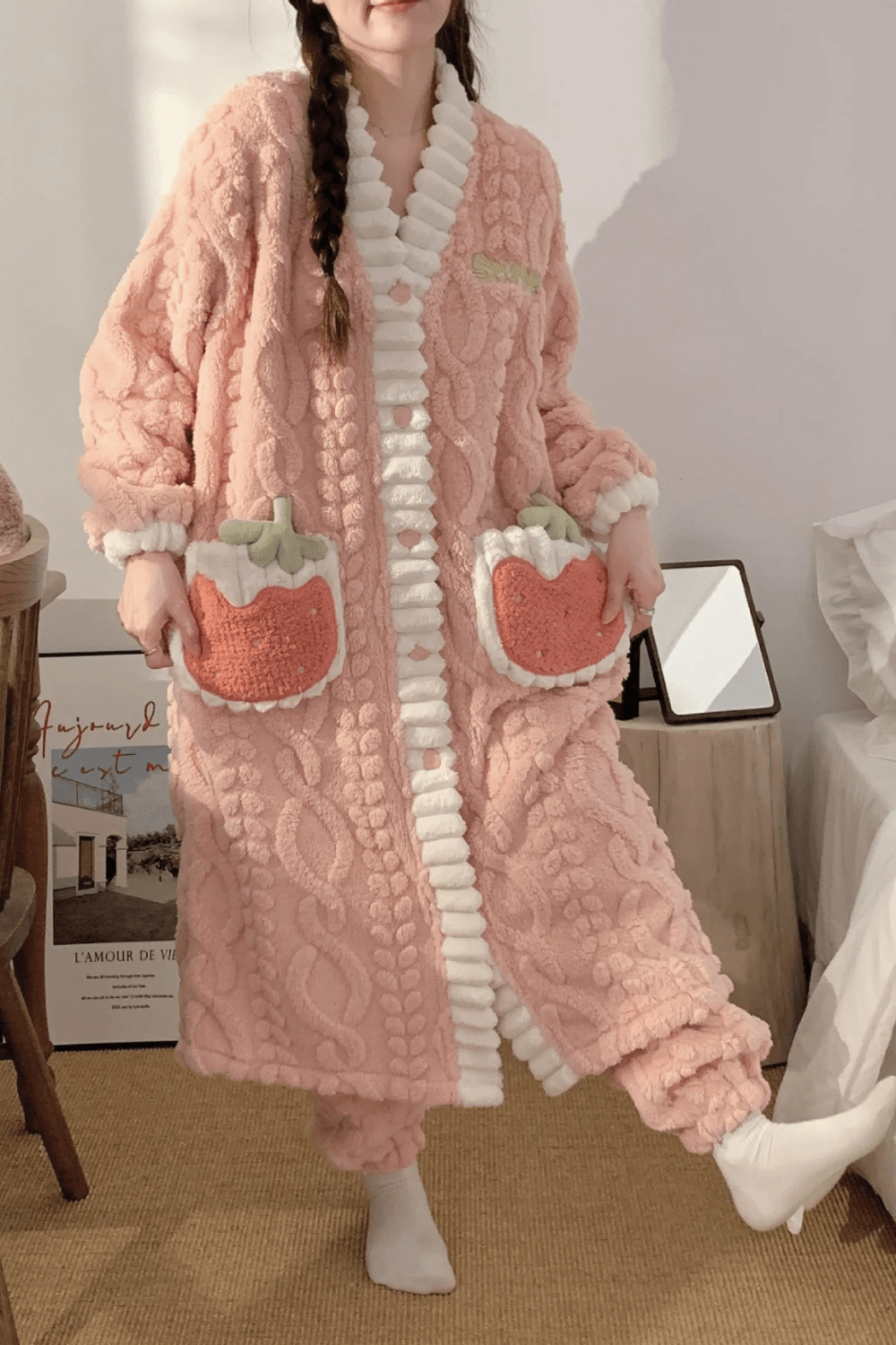 Peignoir Femme | Boutonné Rose / XL