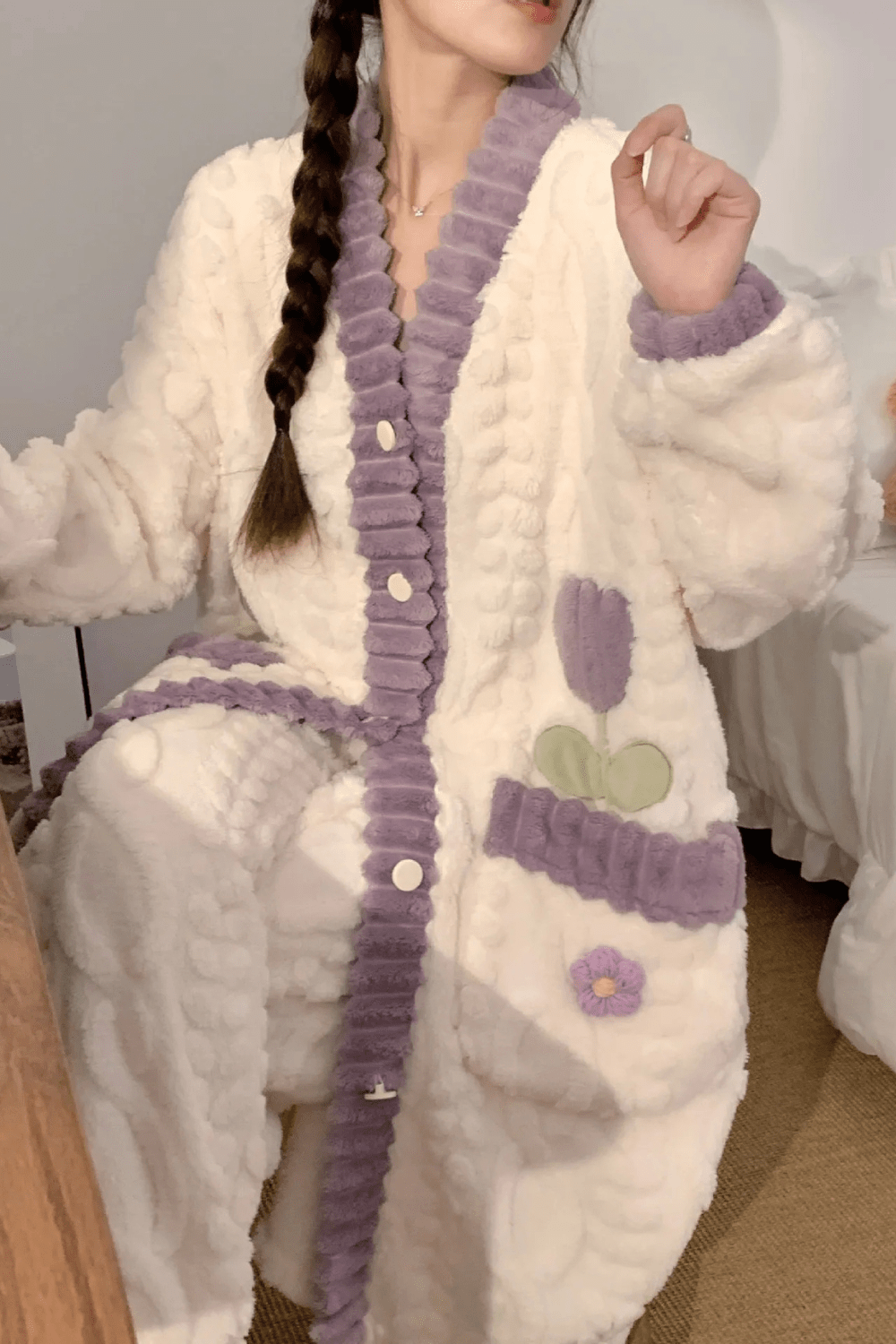 Peignoir Femme | Boutonné Violet / XL