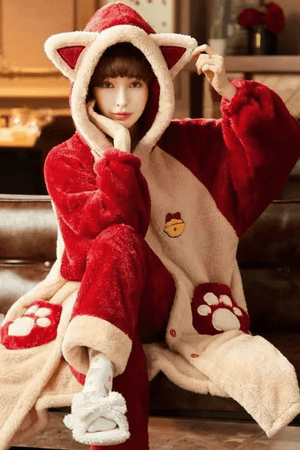 Peignoir à Capuche Chat 3D Pour Femme - Doux En Flanelle Ou Polaire - Pyjama Décontracté, Robe De Nuit, Cosplay
