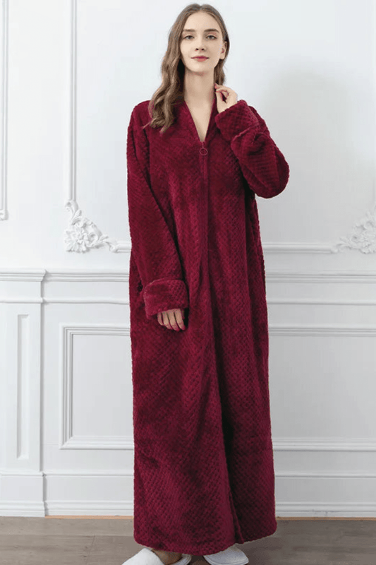 Peignoir Femme | Éponge Zippé Bordeaux / XL